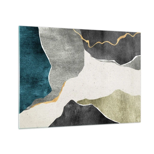 Impression sur verre - Image sur verre - Mosaïque abstraite aux formes organiques et à la ligne dorée - 70x50cm - Composition mosaïque avec un fil d'or - Décoration murale moderne pour le salon et la chambre ARTTOR