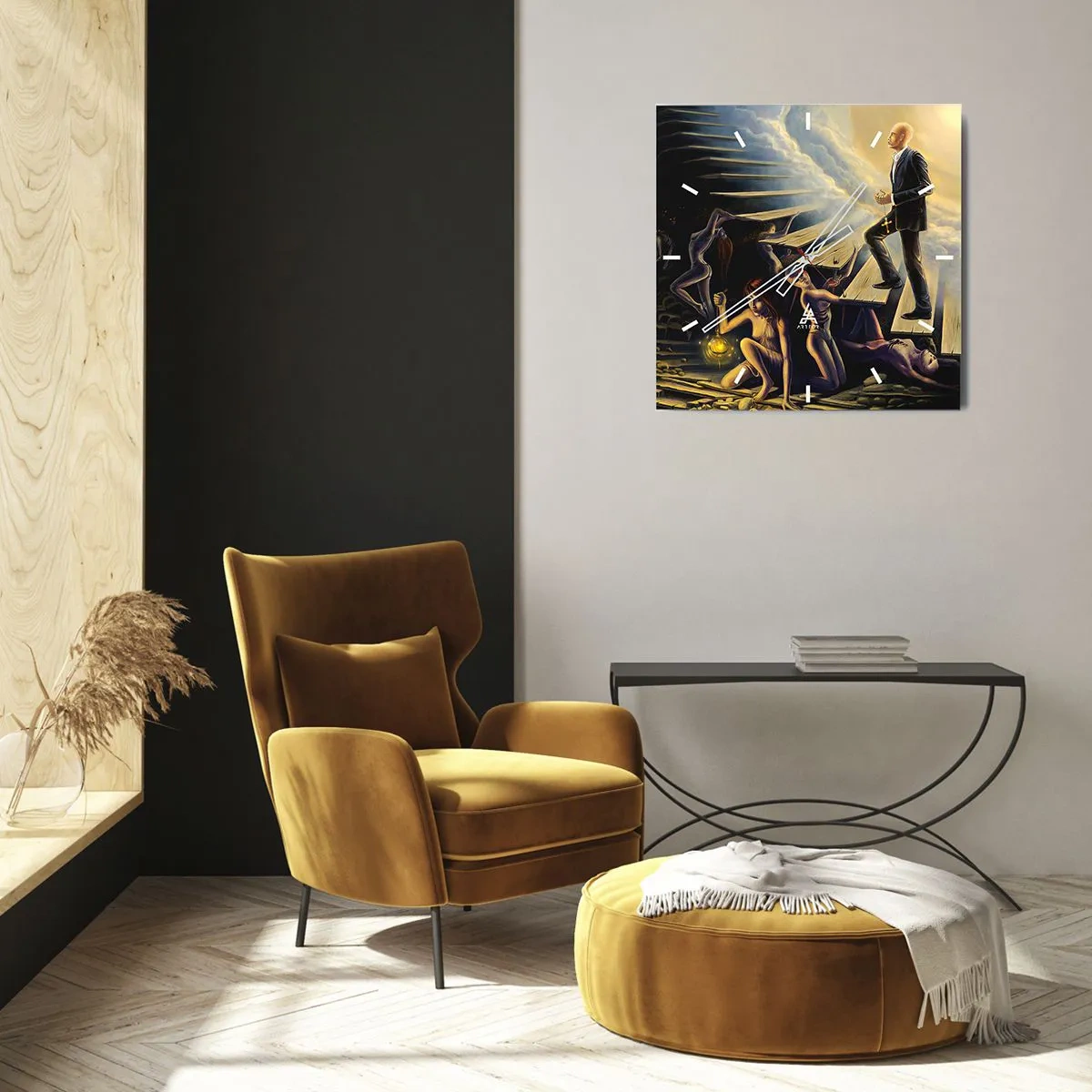 Horloge murale - Pendule murale - Une scène symbolique du chemin vers la lumière à travers un escalier délabré - 30x30cm - Voyage dantesque vers la lumière - Décoration murale moderne pour le salon et la chambre ARTTOR