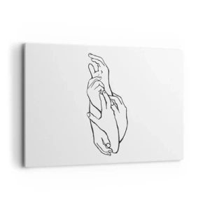 Impression sur toile - Image sur toile - Un croquis minimaliste de mains jointes dans un geste de délicatesse. - 100x70cm - Bon contact - Décoration murale moderne pour le salon et la chambre ARTTOR