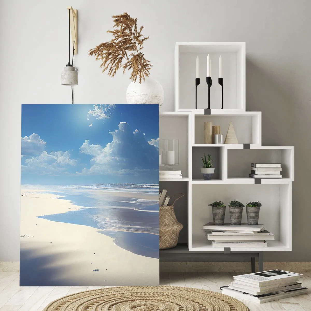 Impression sur verre - Image sur verre - Une plage de sable avec des vagues sous un ciel bleu - 70x100cm - Des vacances paradisiaques - Décoration murale moderne pour le salon et la chambre ARTTOR