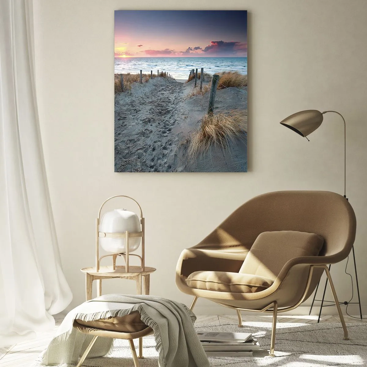 Impression sur verre - Image sur verre - Chemin menant à la plage au coucher du soleil - 80x120cm - Tu as versé l'éclat de l'arc-en-ciel sur les flots - Décoration murale moderne pour le salon et la chambre ARTTOR