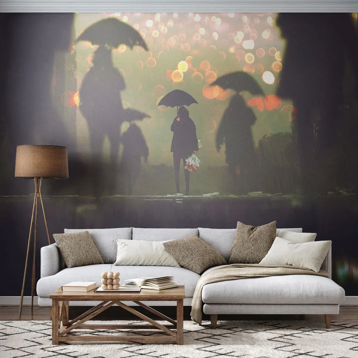Papier Peint Autocollant Deluxe Sticker - Du point de vue d'une goutte de pluie - Marcher sous la pluie, Personnes, Graphique - 400x280 cm