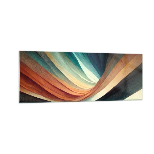 Impression sur verre - Image sur verre - Vagues abstraites dans des tons chauds et froids - 140x50cm - Tissé à partir de couleurs - Décoration murale moderne pour le salon et la chambre ARTTOR
