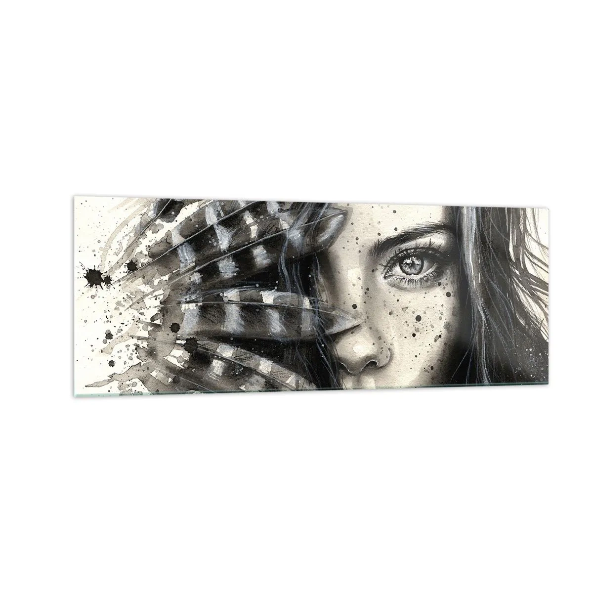 Impression sur verre - Image sur verre - Portrait artistique d'une femme avec des détails abstraits - 140x50cm - Beauté sauvage - Décoration murale moderne pour le salon et la chambre ARTTOR