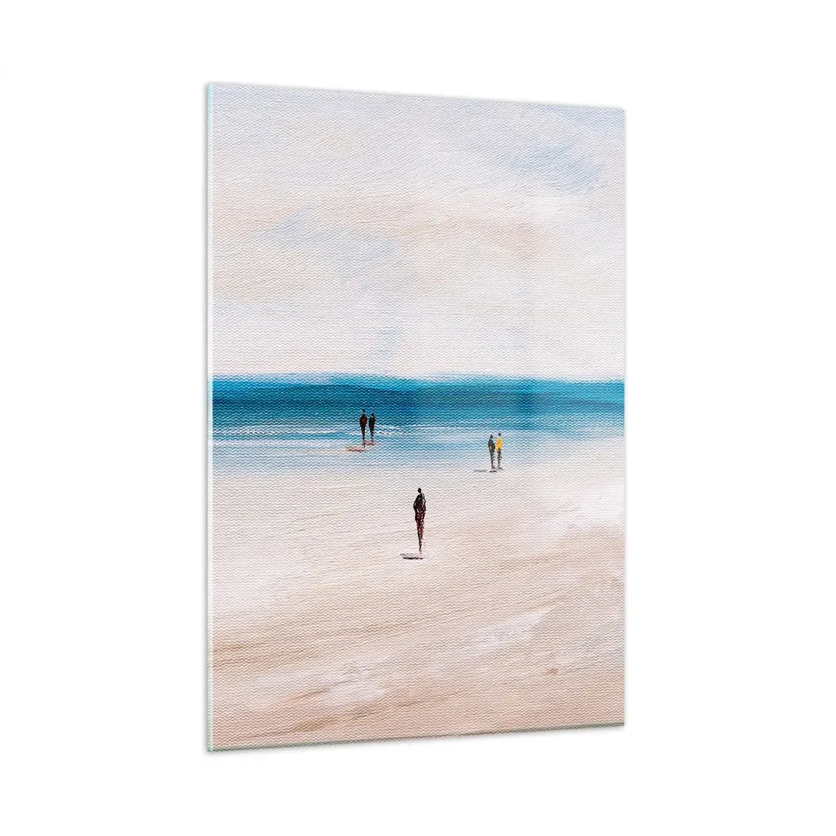 Impression sur verre - Image sur verre - Une plage tranquille avec des silhouettes de personnes marchant le long de la mer - 50x70cm - Un besoin naturel - Décoration murale moderne pour le salon et la chambre ARTTOR