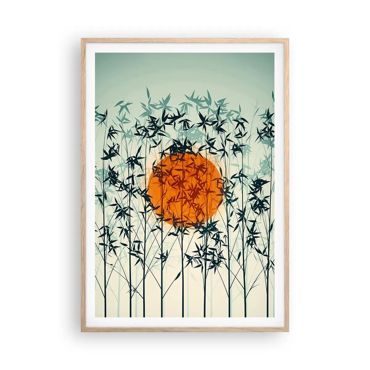 Affiche dans un chêne clair - Poster - Soleil japonnais - 70x100 cm