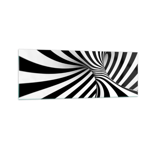 Impression sur verre - Image sur verre - Tunnel abstrait avec des rayures en spirale noires et blanches - 140x50cm - Composition : espace de danse - Décoration murale moderne pour le salon et la chambre ARTTOR