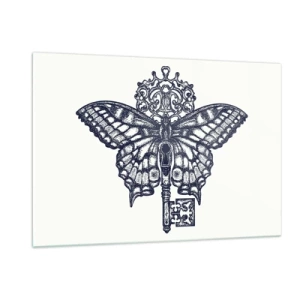 Impression sur verre - Image sur verre - Illustration d'un papillon avec une clé au centre - 120x80cm - Tous les secrets du coeur - Décoration murale moderne pour le salon et la chambre ARTTOR