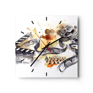 Horloge murale - Pendule murale - Le symbolisme du cinéma avec une pellicule dans une aquarelle artistique - 30x30cm - Au pays des rêves - Décoration murale moderne pour le salon et la chambre ARTTOR