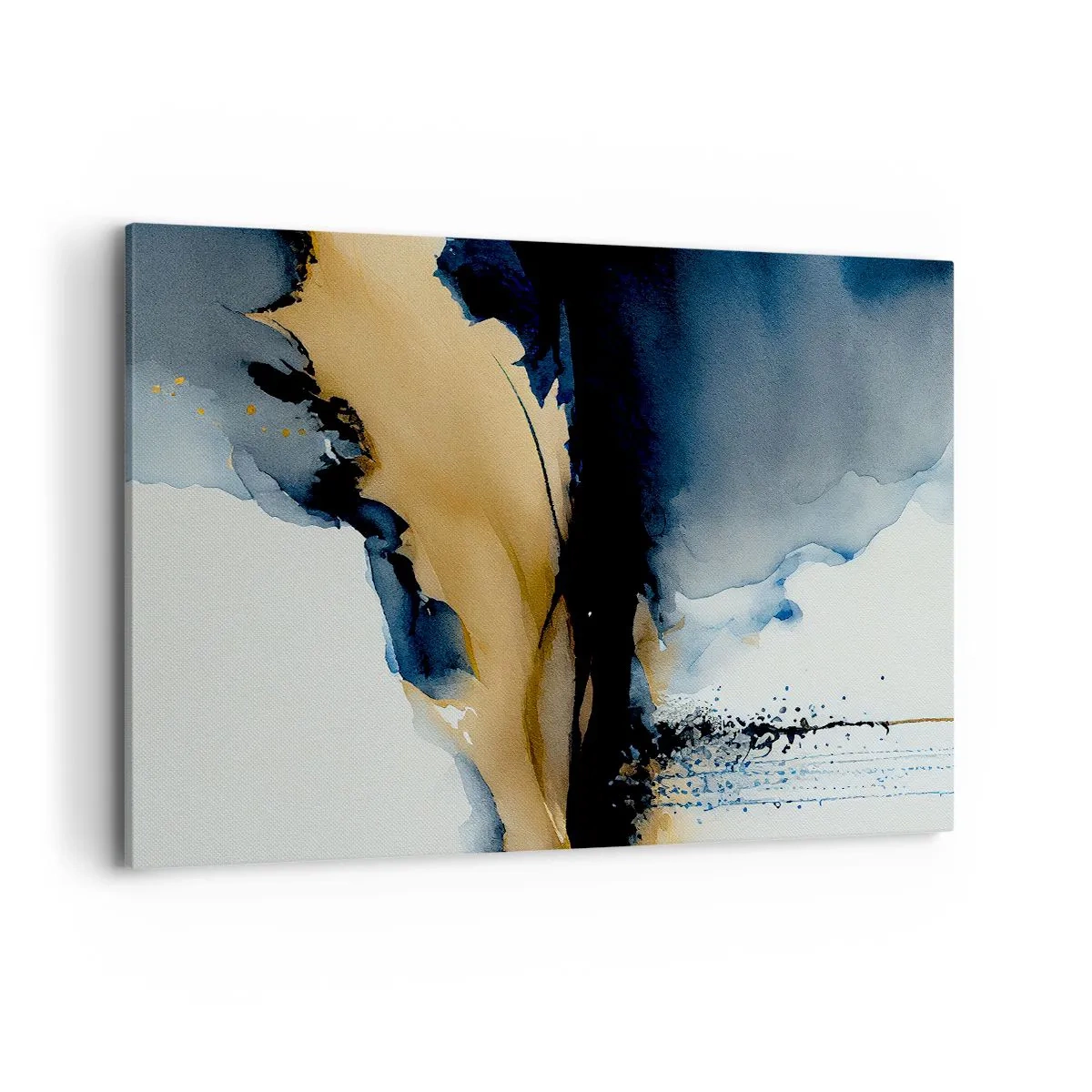 Impression sur toile - Image sur toile - Une composition abstraite dans les tons bleu marine et or - 120x80cm - Derrière le rideau - Décoration murale moderne pour le salon et la chambre ARTTOR