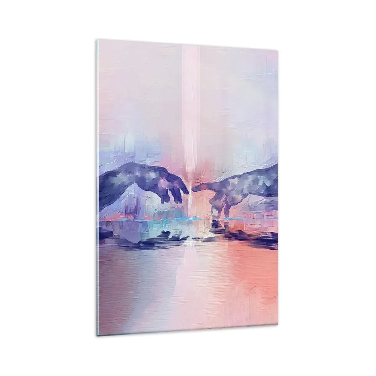 Impression sur verre - Image sur verre - Mains symboliques aux couleurs abstraites, faisant référence au thème de la création - 80x120cm - Divine étincelle de vie - Décoration murale moderne pour le salon et la chambre ARTTOR