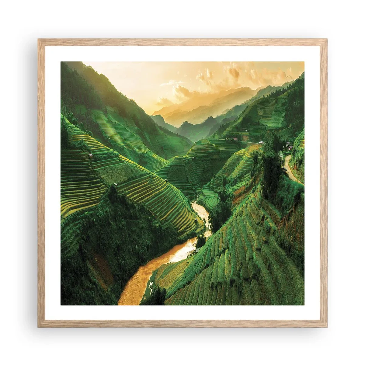 Affiche dans un chêne clair - Poster - Vallée vietnamienne - 60x60 cm