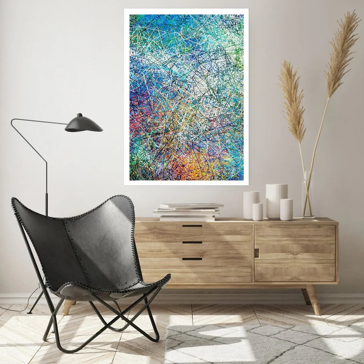 Affiche - Poster - Abstraction colorée avec des lignes dynamiques et des nuances de bleu - 50x70cm - Ce n'est pas si simple - Décoration murale moderne pour le salon et la chambre ARTTOR