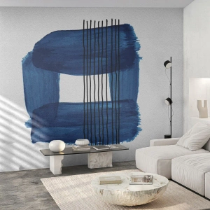 Papier Peint Photo Premium Canvas - Motif abstrait dans des tons de bleu avec des lignes noires - 100x70cm - Composition noire-bleue - Décoration murale moderne pour le salon et la chambre ARTTOR
