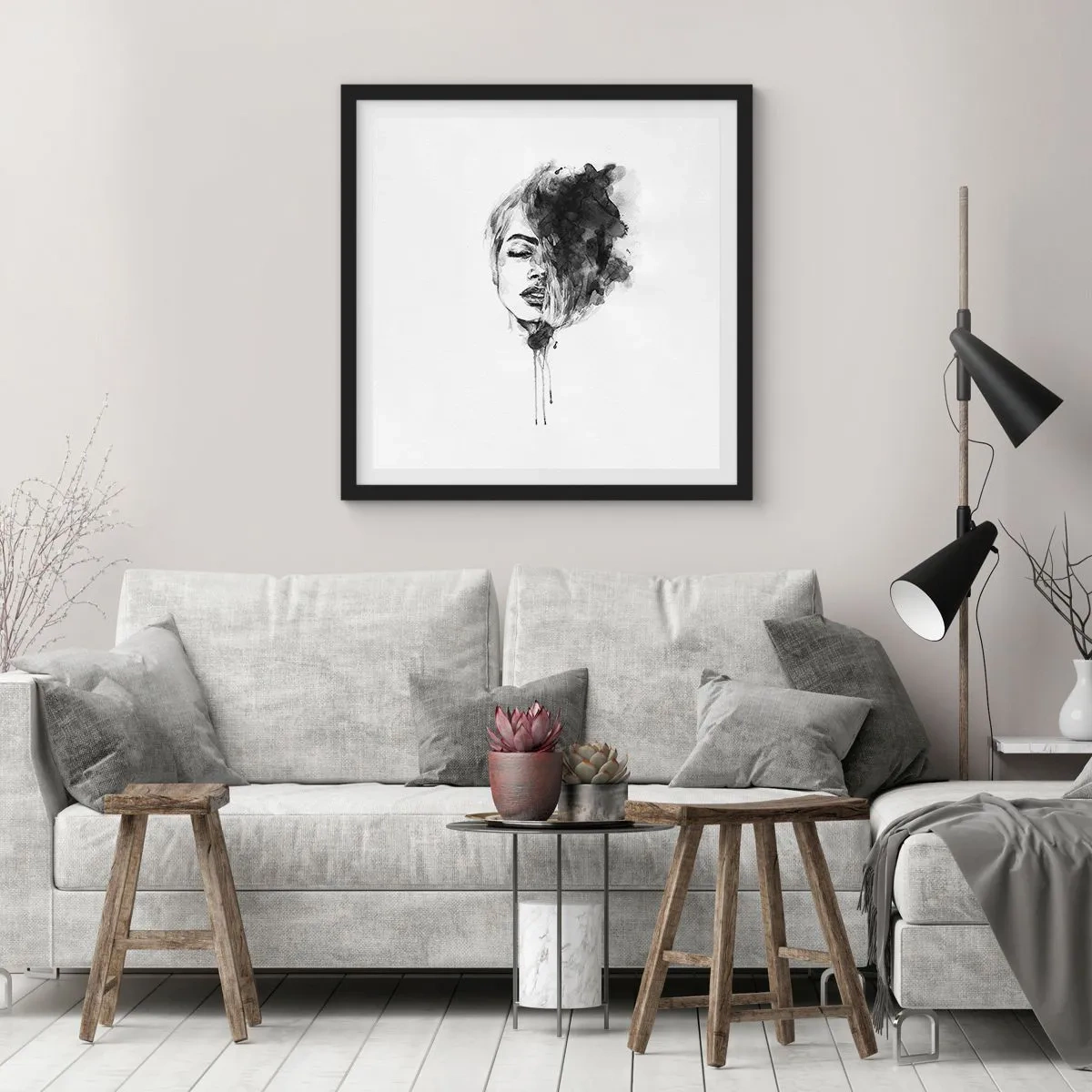 Affiche dans un cadre noir - Poster - De quoi rêve la fille - 60x60 cm