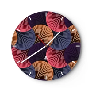 Horloge murale - Pendule murale - Cercles concentriques colorés dans un arrangement dynamique - 30x30cm - Dans un rythme circulaire - Décoration murale moderne pour le salon, la cuisine et la chambre ARTTOR