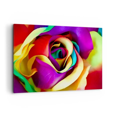 Impression sur toile - Image sur toile - Une rose colorée aux nuances de l'arc-en-ciel - 120x80cm - Ce n'est pas possible - Décoration murale moderne pour le salon et la chambre ARTTOR
