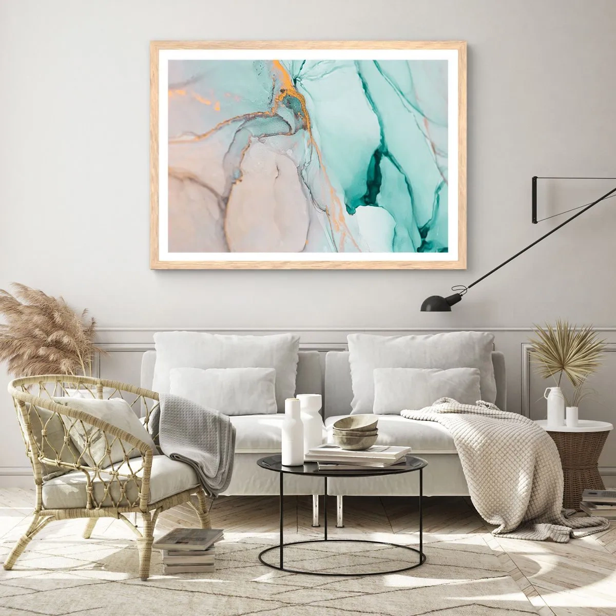 Affiche dans un chêne clair - Poster - Danse des formes et des couleurs - 40x30 cm