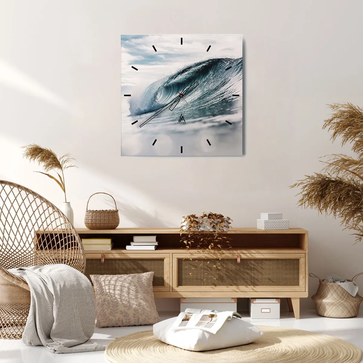 Horloge murale - Pendule murale - Une vague de mer capturée dans un moment dynamique contre le ciel - 30x30cm - Pic d'eau - Décoration murale moderne pour le salon et la chambre ARTTOR