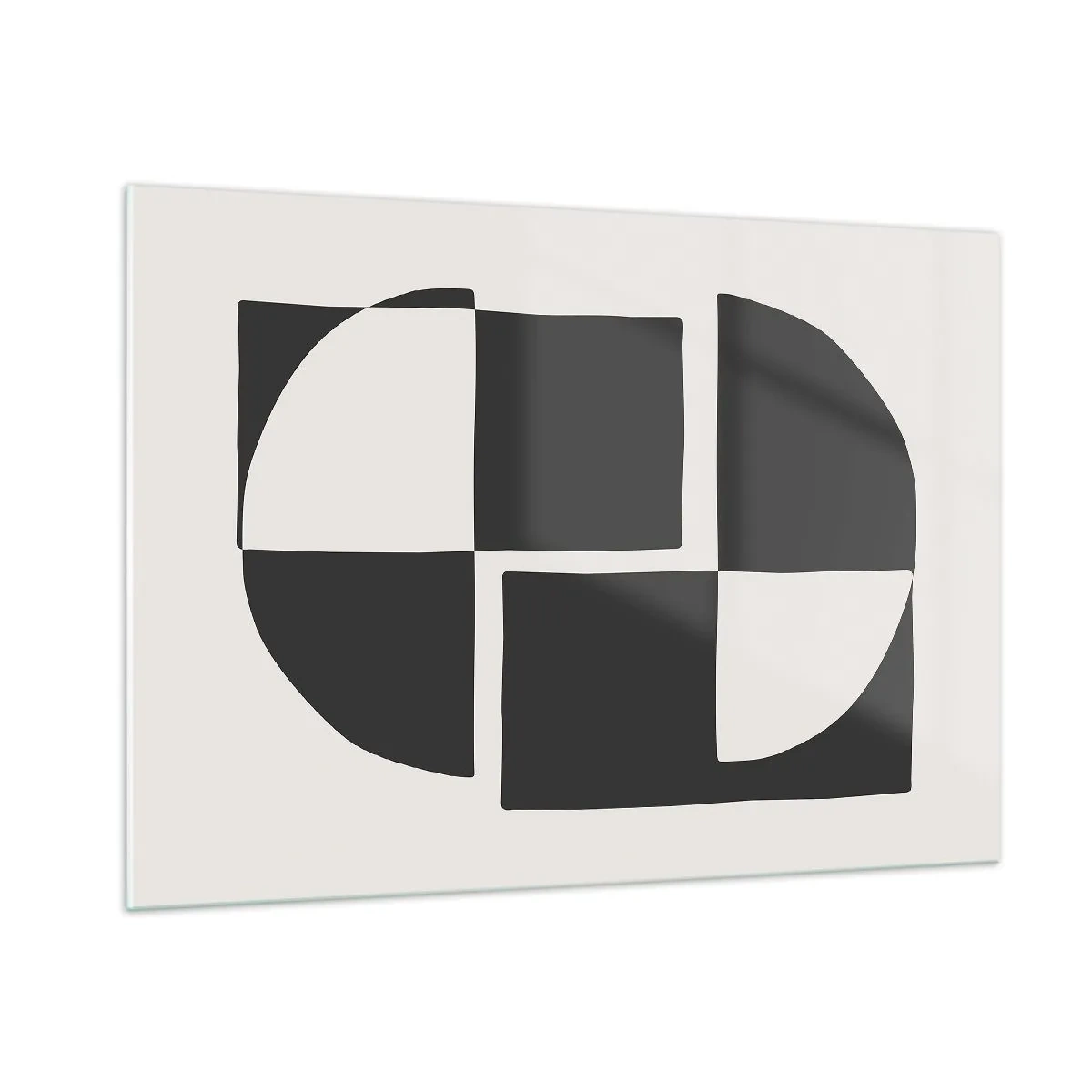 Impression sur verre - Image sur verre - Composition géométrique de formes noires et blanches - 100x70cm - Antithèse - Synthèse - Décoration murale moderne pour le salon et la chambre ARTTOR