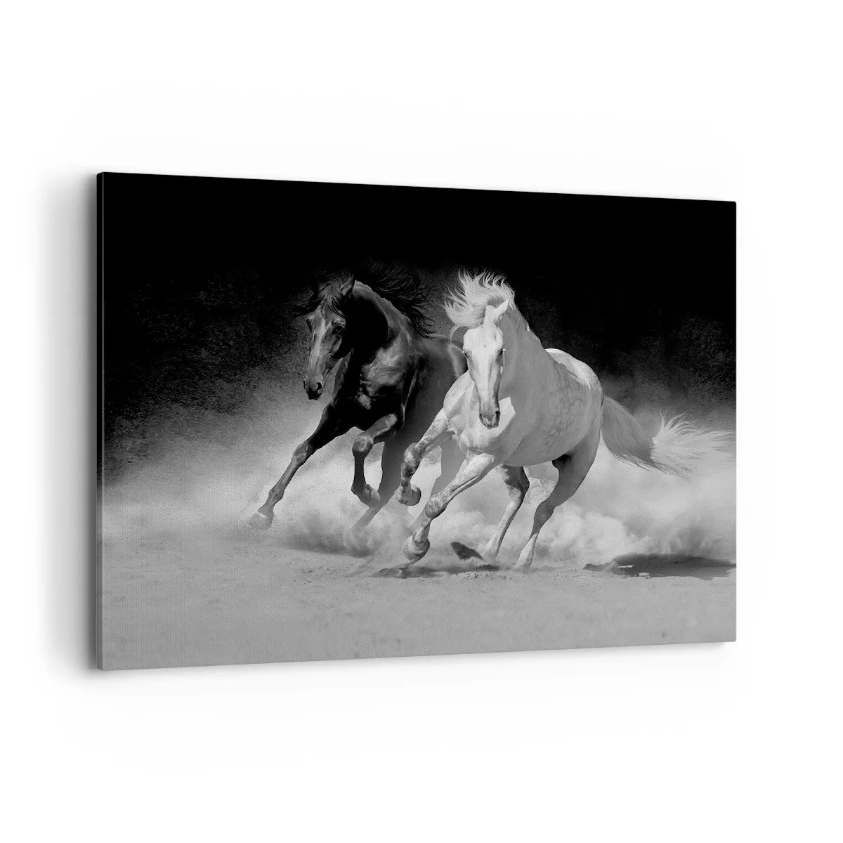 Impression sur toile - Image sur toile - Chevaux au galop en noir et blanc - 100x70cm - Galop de la liberté - Décoration murale moderne pour le salon et la chambre ARTTOR