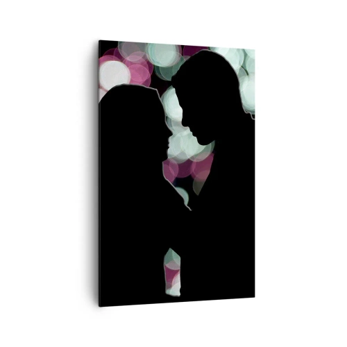 Impression sur toile - Image sur toile - Silhouettes d'un couple sur fond de lumières bokeh colorées - 80x120cm - Oui! - Décoration murale moderne pour le salon et la chambre ARTTOR