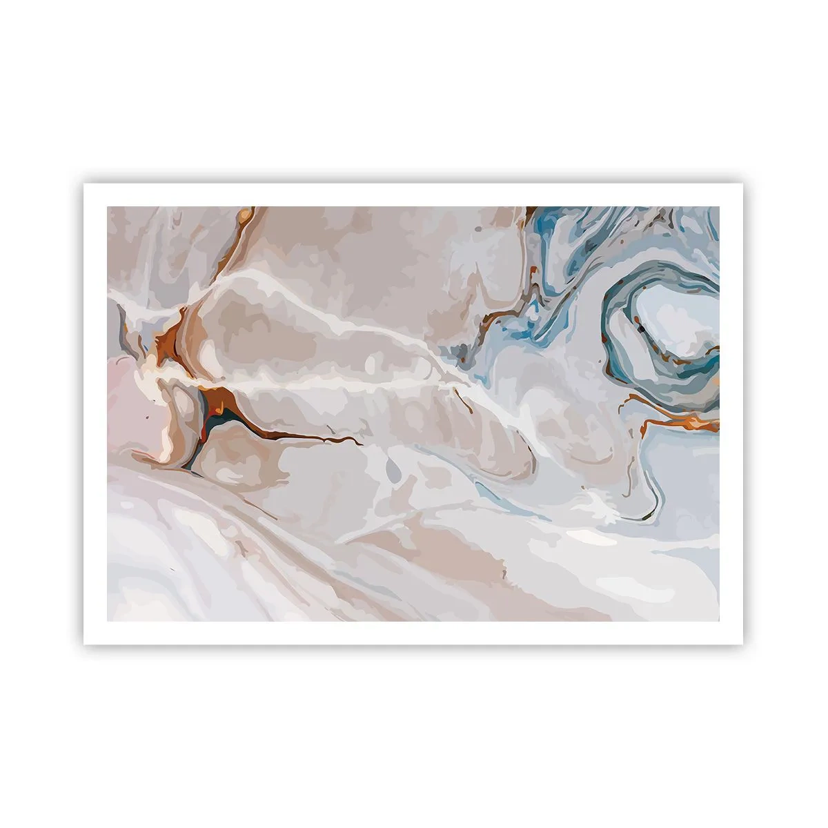 Affiche - Poster - Motif abstrait dans les tons de blanc et de bleu - 100x70cm - Le bleu serpente sous le blanc - Décoration murale moderne pour le salon et la chambre ARTTOR