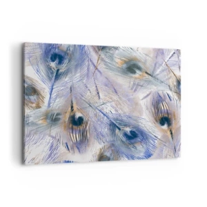 Impression sur toile - Image sur toile - Un motif avec des plumes de paon dans des tons de bleu et d'or - 120x80cm - Composition de paon - Décoration murale moderne pour le salon et la chambre ARTTOR