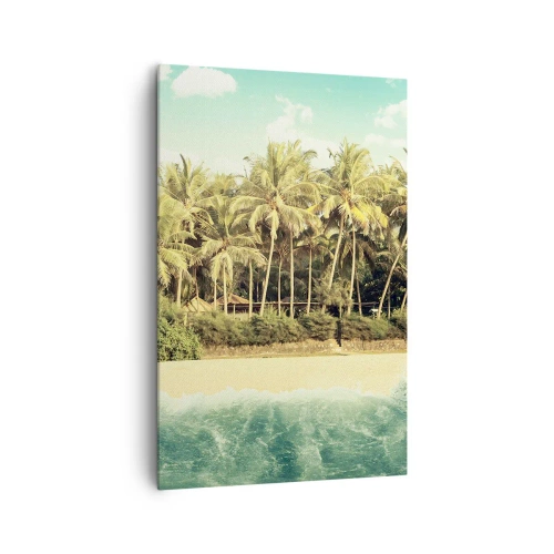 Impression sur toile - Image sur toile - Plage tropicale avec palmiers et mer turquoise - 80x120cm - Peut-être ici? - Décoration murale moderne pour le salon et la chambre ARTTOR