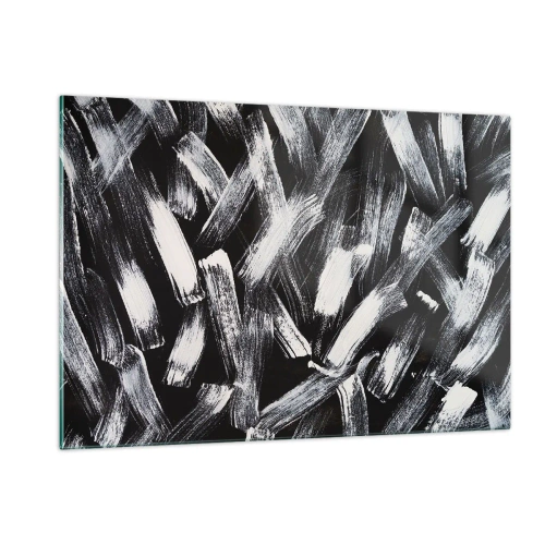 Impression sur verre - Image sur verre - Abstraction en noir et blanc de coups de pinceau sur un fond sombre - 120x80cm - L'abstraction dans l'esprit industriel - Décoration murale moderne pour le salon et la chambre ARTTOR