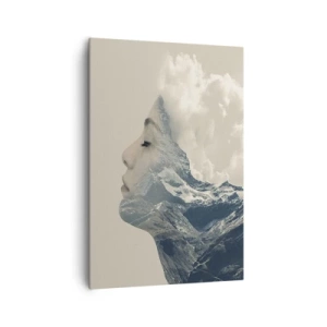 Impression sur toile - Image sur toile - Silhouette d'une femme avec un paysage de montagne en arrière-plan - 70x100cm - La beauté des éléments - Décoration murale moderne pour le salon et la chambre ARTTOR