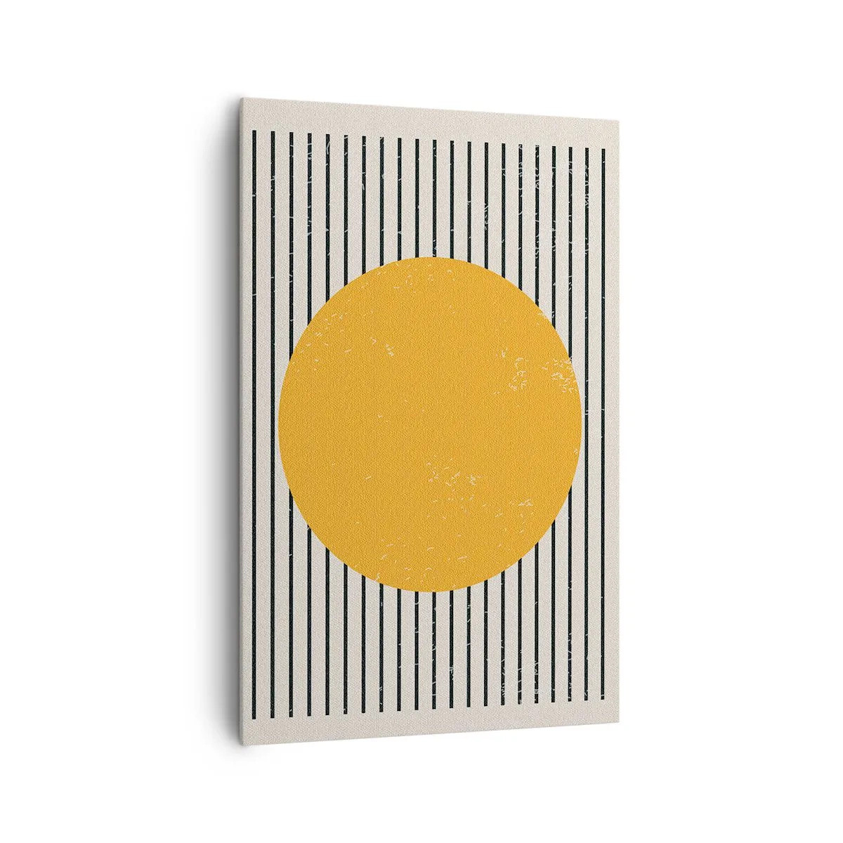 Impression sur toile - Image sur toile - Un cercle jaune sur un fond de lignes horizontales noires et blanches - 80x120cm - Le pouvoir de la simplicité - Décoration murale moderne pour le salon et la chambre ARTTOR