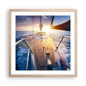 Affiche dans un chêne clair - Poster - Courir sur les vagues - 50x50 cm