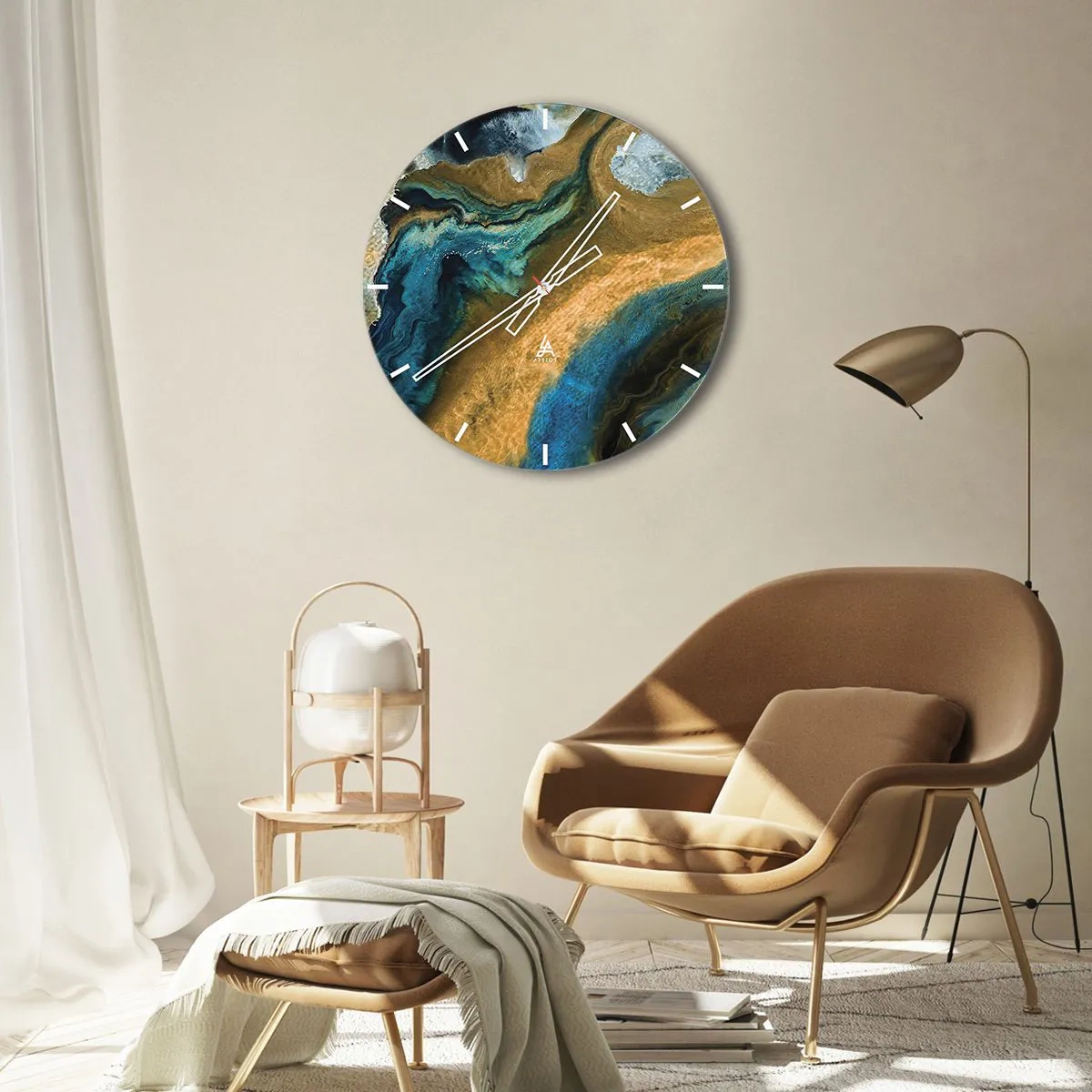 Horloge murale - Pendule murale - Bleu - jaune - influences mutuelles - 40x40 cm