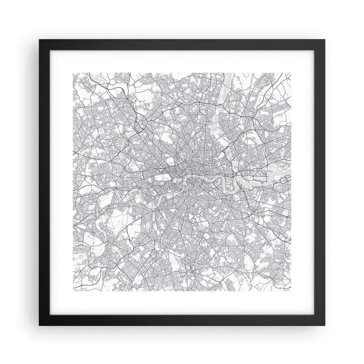 Affiche dans un cadre noir - Poster - Carte du labyrinthe londonien - 40x40 cm