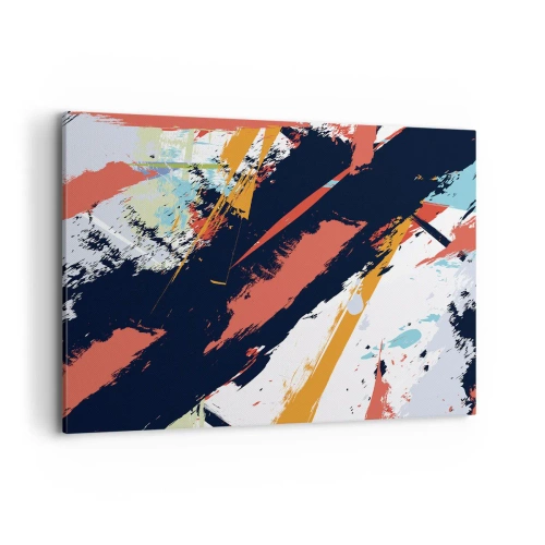 Impression sur toile - Image sur toile - Coups de pinceau abstraits aux couleurs vives - 100x70cm - Composition dynamique - Décoration murale moderne pour le salon et la chambre ARTTOR