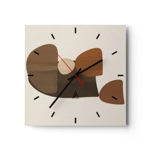 Horloge murale - Pendule murale - Composition abstraite dans les tons marron et beige - 30x30cm - Composition de marrons - Décoration murale moderne pour le salon et la chambre ARTTOR