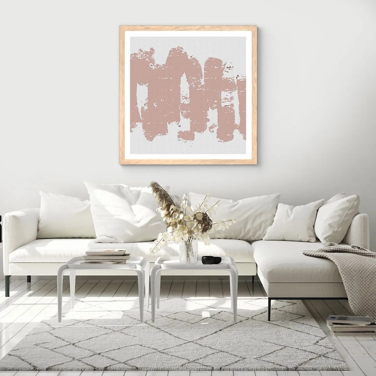 Affiche dans un chêne clair - Poster - Abstraction en rose tendre - 30x30 cm