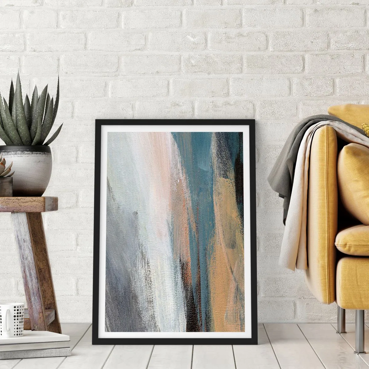 Affiche dans un cadre noir - Poster - Abstraction : paysage nordique - 70x100 cm