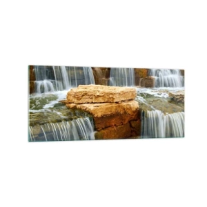 Impression sur verre - Image sur verre - Une cascade qui coule sur des marches de pierre - 120x50cm - Escalier vers le ciel - Décoration murale moderne pour le salon et la chambre ARTTOR