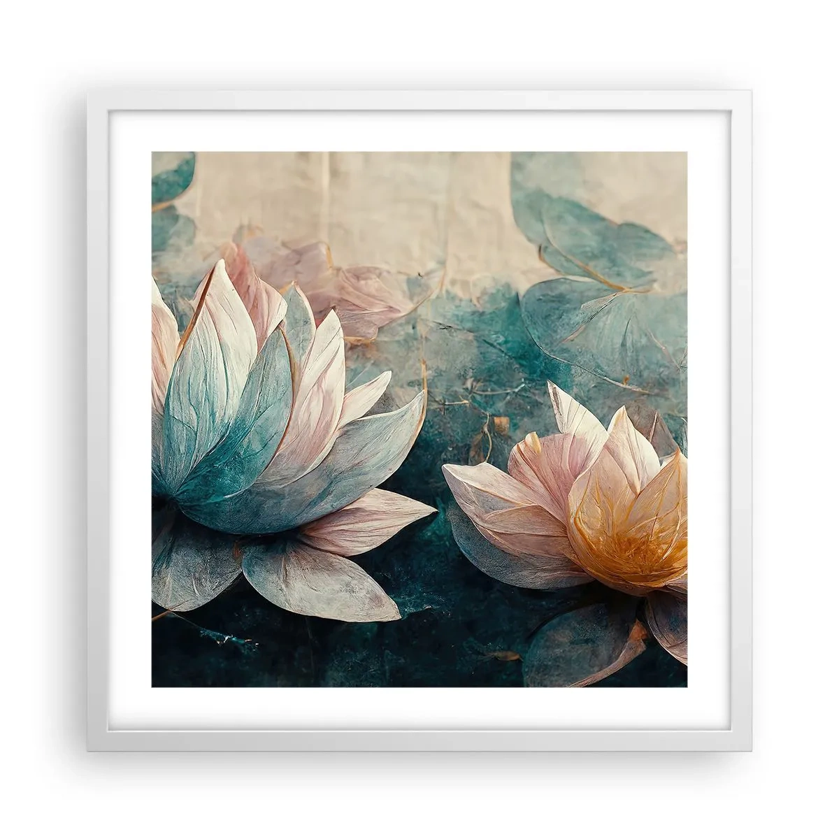 Affiche dans un cadre blanc - Poster - Les étoiles du lac - 50x50 cm