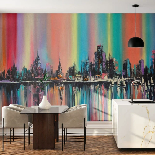 Papier peint sur mesure Premium Sand - Noyé par la lumière de la nuit - Ville, Architecture, Rivière