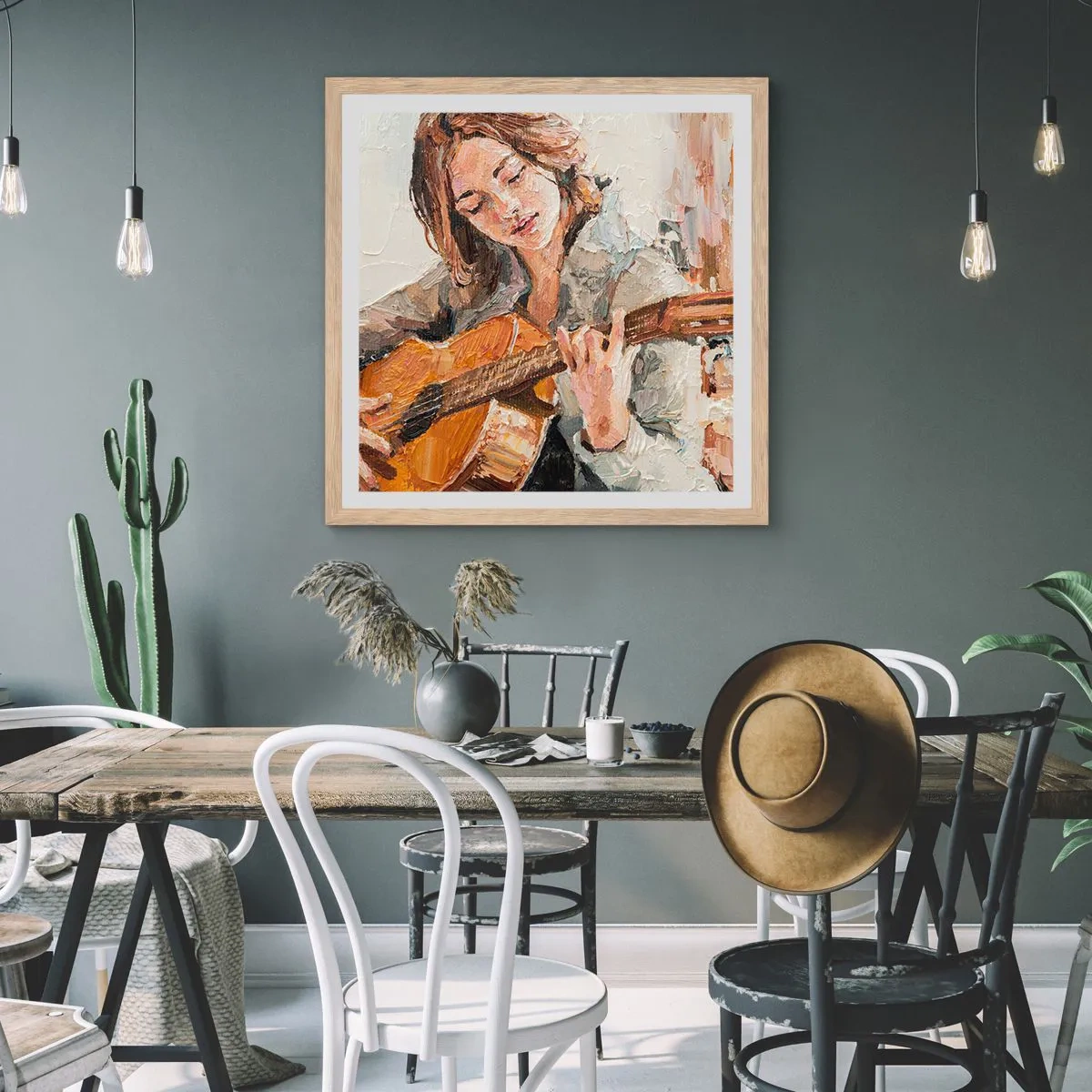 Affiche dans un chêne clair - Poster - Concerto pour guitare et coeur de fille - 30x30 cm