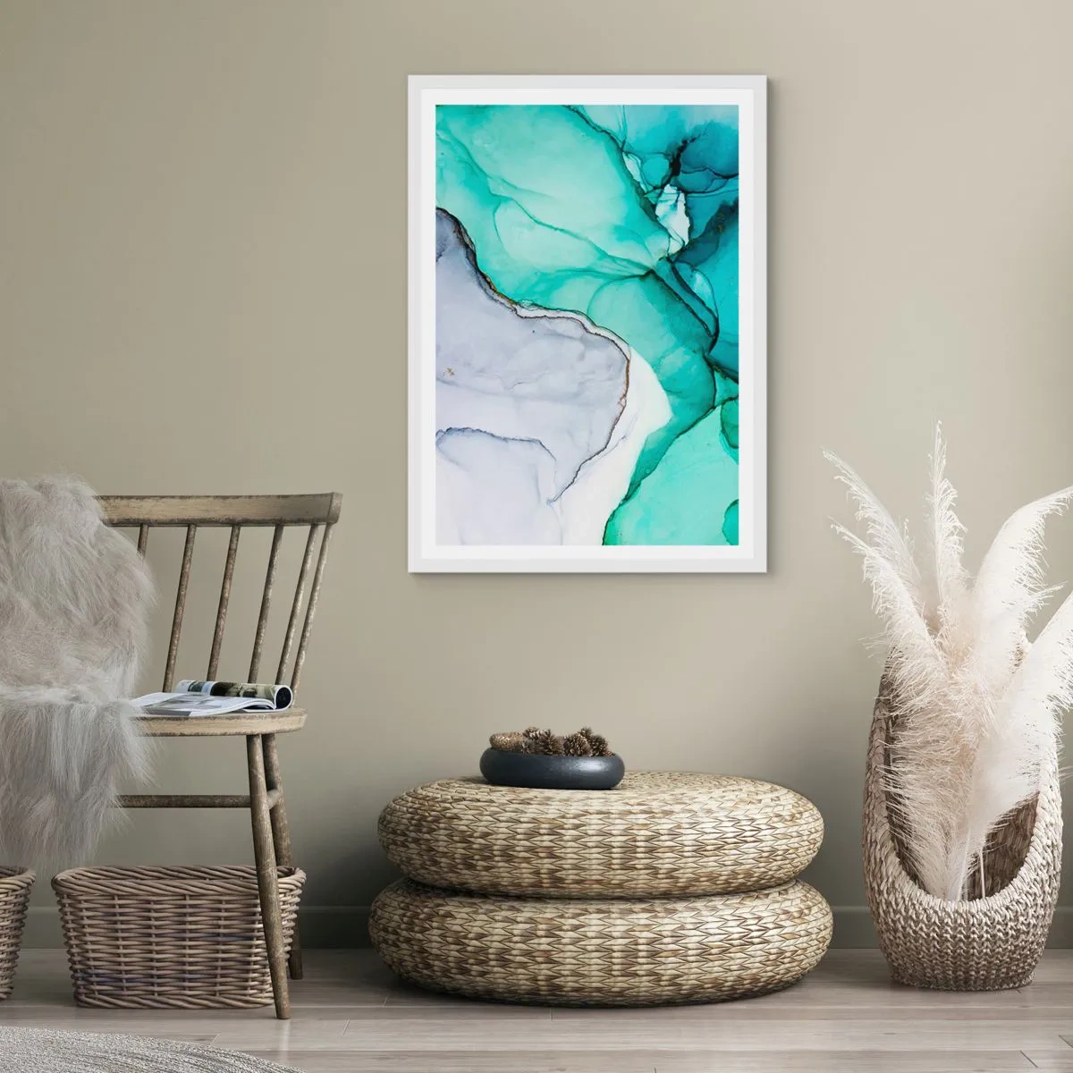 Affiche dans un cadre blanc - Poster - Étude de turquoise - 61x91 cm