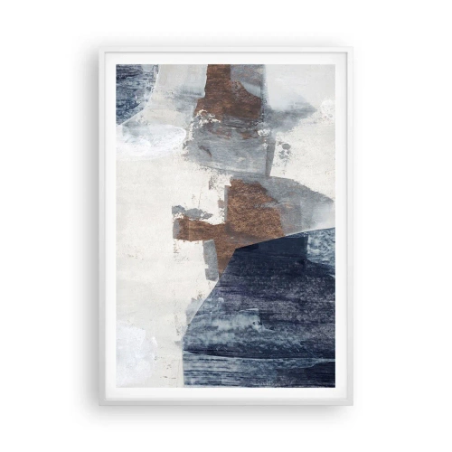 Affiche dans un cadre blanc - Poster - Formes bleues et brunes - 70x100 cm