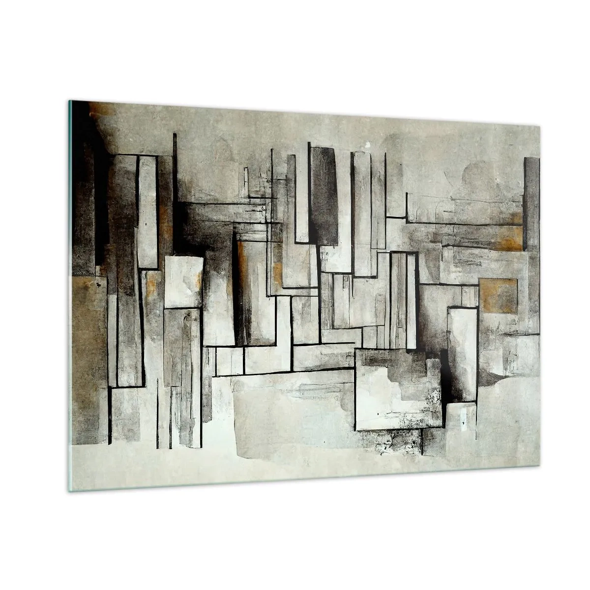 Impression sur verre - Image sur verre - Composition géométrique de rectangles dans des tons gris tamisés - 100x70cm - Le pouvoir de la simplicité - Décoration murale moderne pour le salon et la chambre ARTTOR