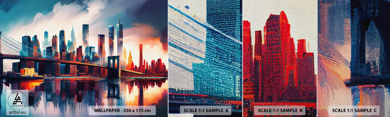 Échantillon de Papier Peint Premium Sand - New York onirique - Ville, Pont, Architecture - 100x30 cm
