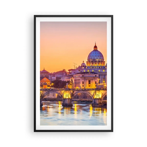 Affiche dans un cadre noir - Poster - Coucher de soleil sur la ville éternelle - 61x91 cm