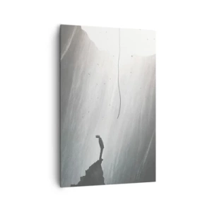 Impression sur toile - Image sur toile - Silhouette d'un homme sur le sol d'une grotte avec vue sur la lumière - 80x120cm - Il y a toujours une issue - Décoration murale moderne pour le salon et la chambre ARTTOR