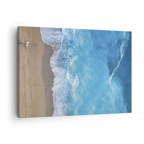 Impression sur toile - Image sur toile - Une vue plongeante sur la plage et les vagues de la mer - 70x50cm - La force du bleu - Décoration murale moderne pour le salon et la chambre ARTTOR